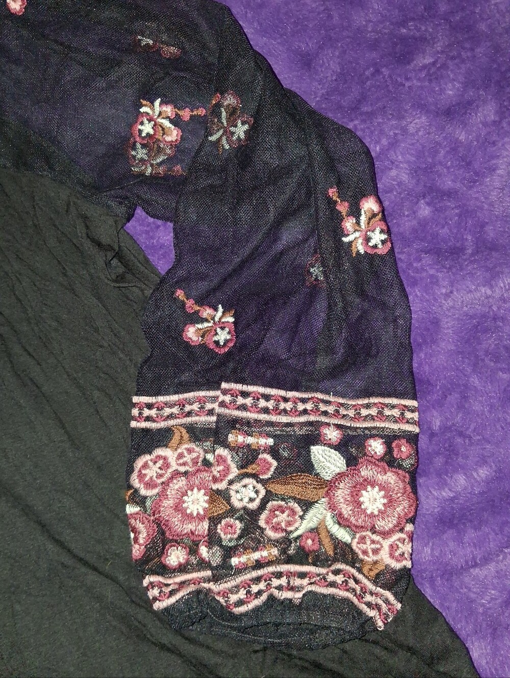 Maurices Black Long-Sleeve Embroidered Boho Top - Picture 2 of 5